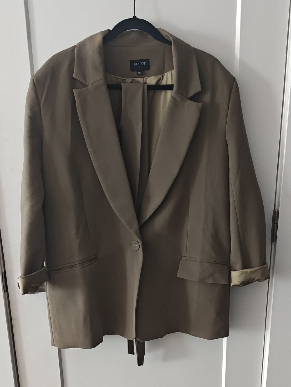 BARDOT Olive-Taupe Relaxed Single-Button Blazer With Waist Tie